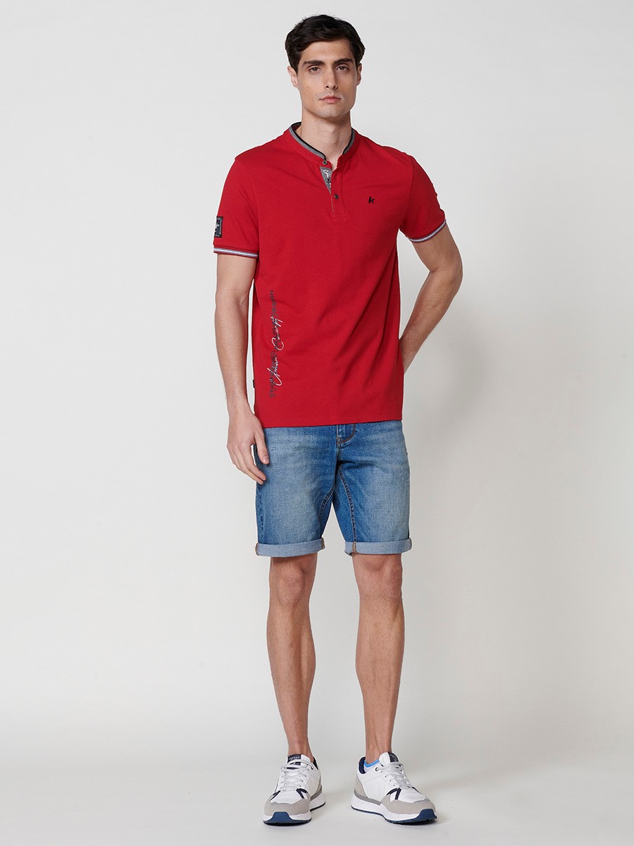 Herren-Poloshirt aus Baumwolle in Rot mit Rundhalsausschnitt