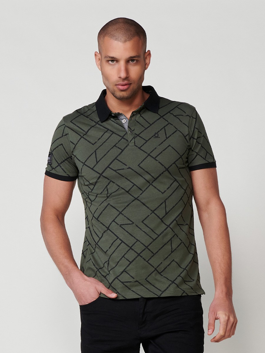 Polo de manga corta para hombre con cuello camisero color kaki