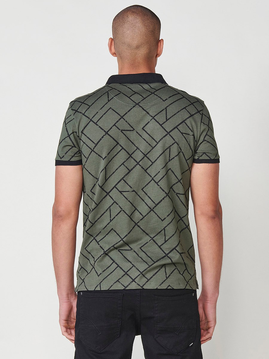 Polo de manga corta para hombre con cuello camisero color kaki