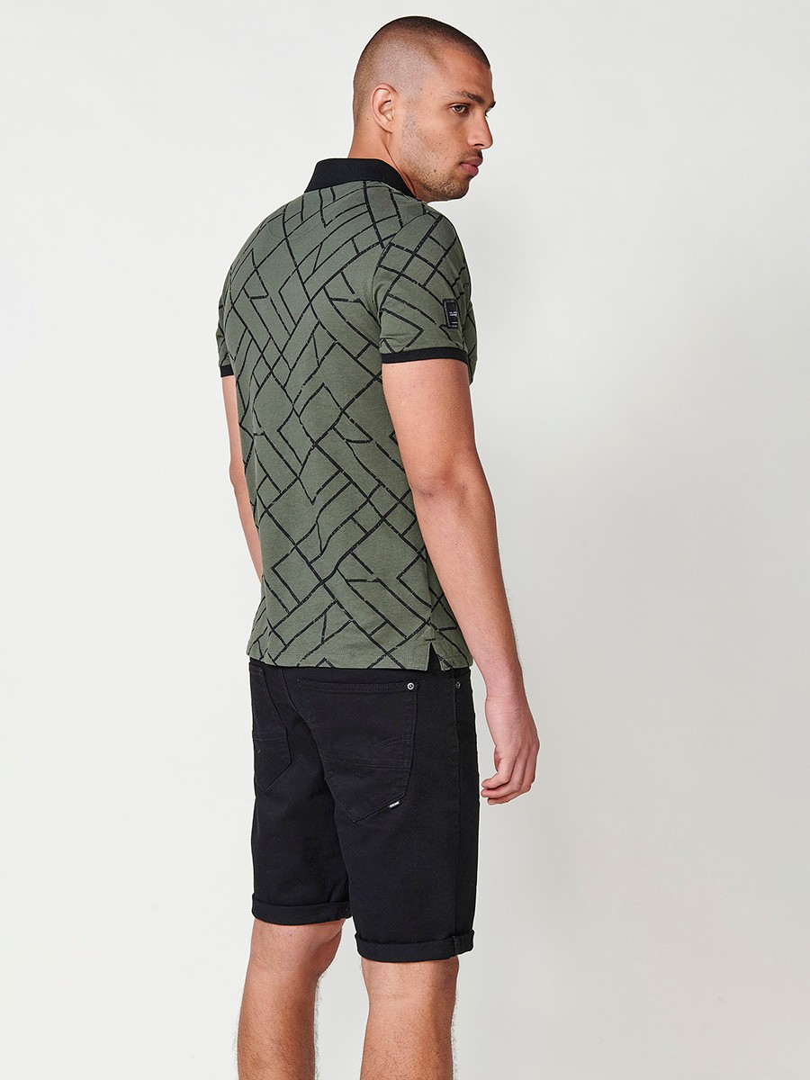 Polo de manga corta para hombre con cuello camisero color kaki