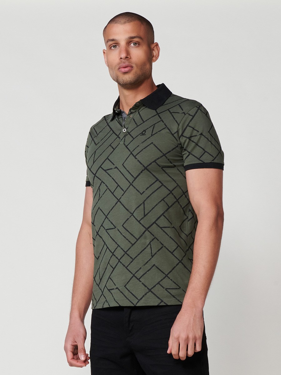 Polo de manga corta para hombre con cuello camisero color kaki
