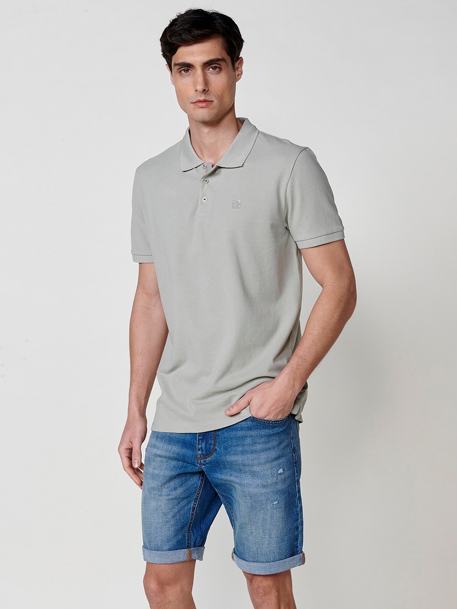 Herren-Poloshirt aus Baumwolle in Khaki mit Hemdkragen