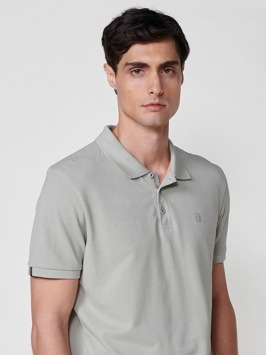 Herren-Poloshirt aus Baumwolle in Khaki mit Hemdkragen 3