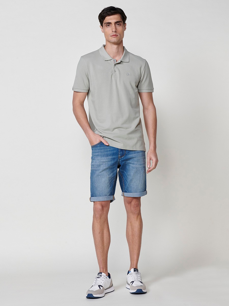 Herren-Poloshirt aus Baumwolle in Khaki mit Hemdkragen 2
