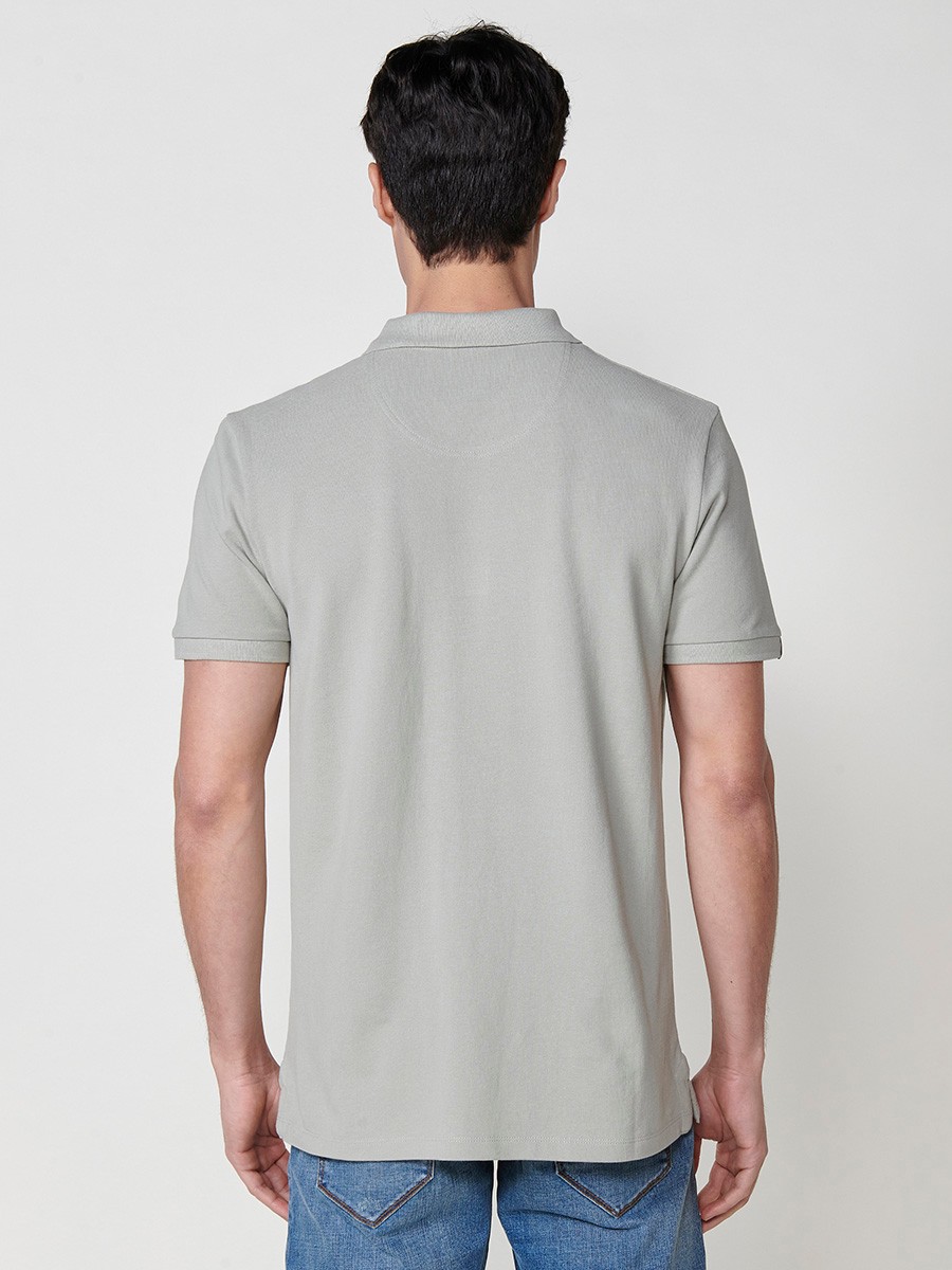 Herren-Poloshirt aus Baumwolle in Khaki mit Hemdkragen 6