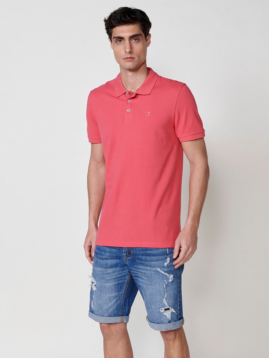 Polo de Hombre de Algodón Color Rosa con Cuello Camisero