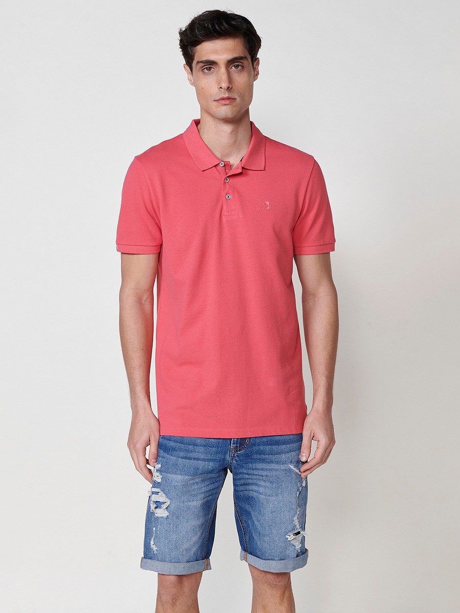 Polo de Hombre de Algodón Color Rosa con Cuello Camisero 1