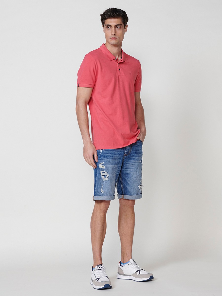 Polo de Hombre de Algodón Color Rosa con Cuello Camisero 2