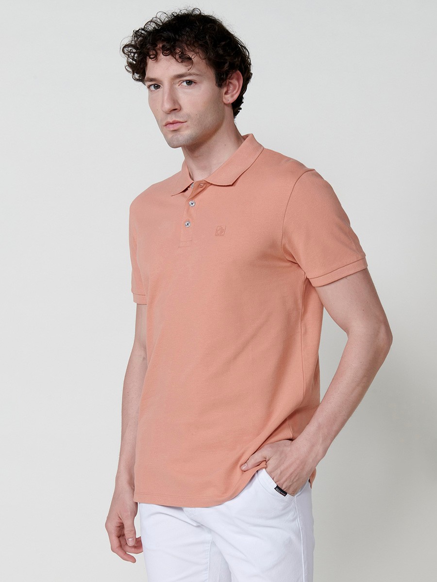 Herren-Poloshirt aus Baumwolle in Orange mit Hemdkragen