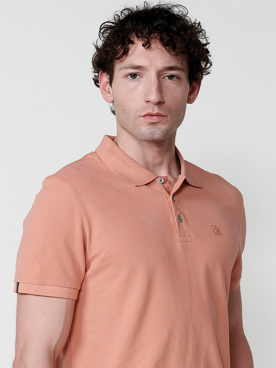 Herren-Poloshirt aus Baumwolle in Orange mit Hemdkragen