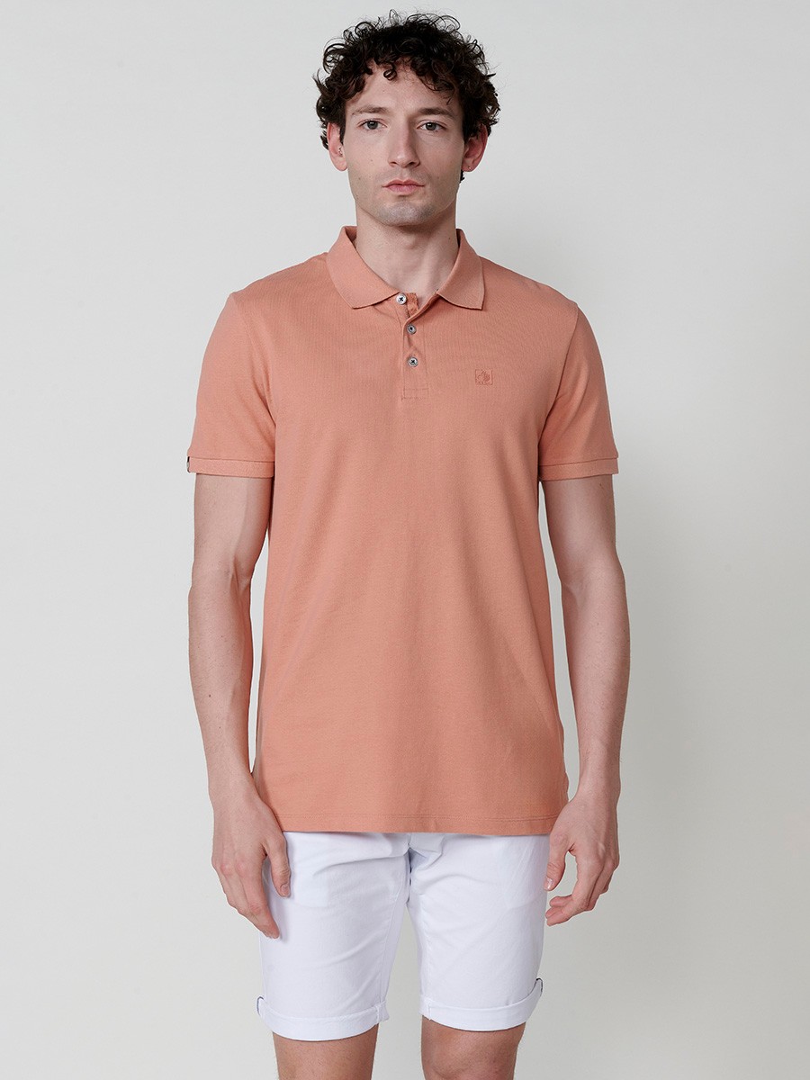 Herren-Poloshirt aus Baumwolle in Orange mit Hemdkragen