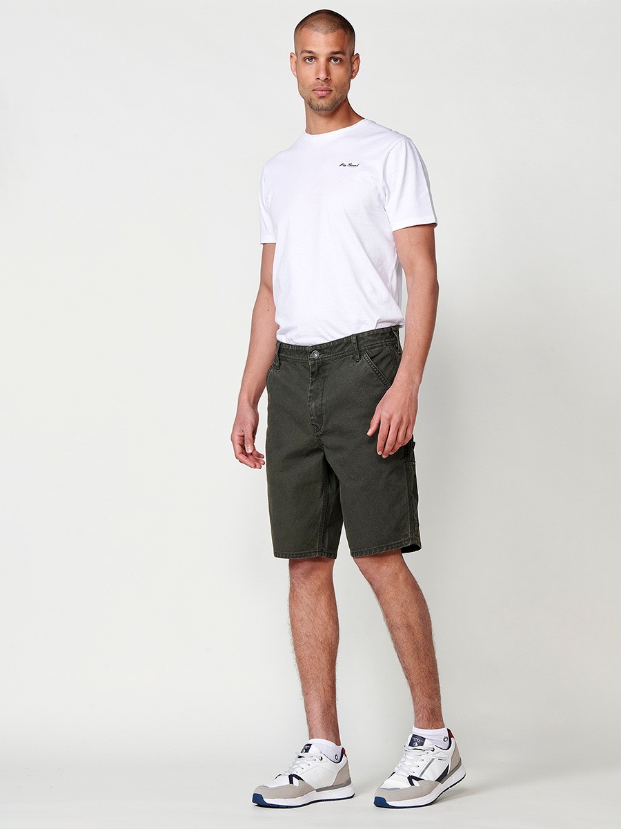 Bermuda Carpenter de Algodón Canvas Efecto Lavado en Verde para Hombre – Relaxed Fit