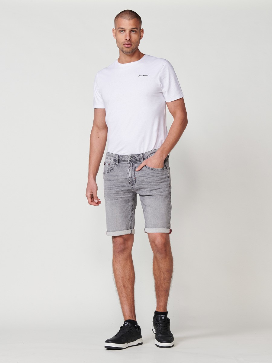 Bermuda denim regular fit cinco bolsillos color gris para hombres