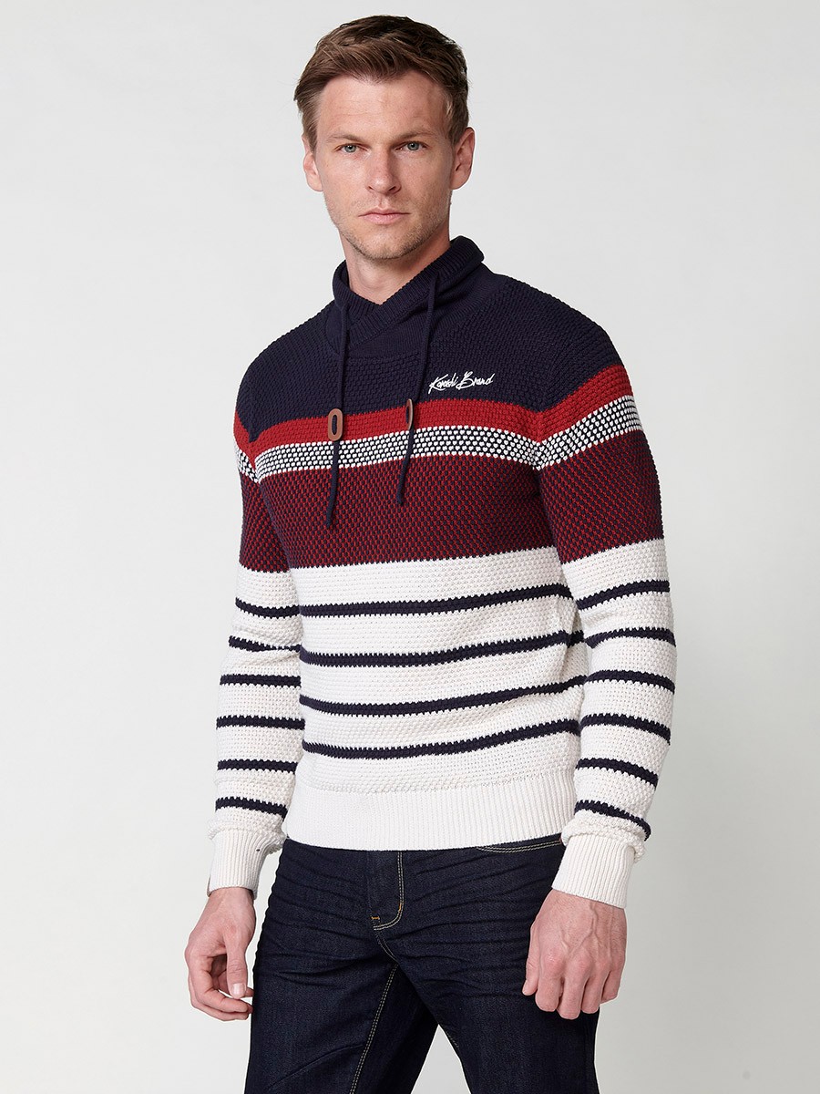 Jersey tricot de Algodón de manga larga y cuello redondo a rayas color Navy para Hombre