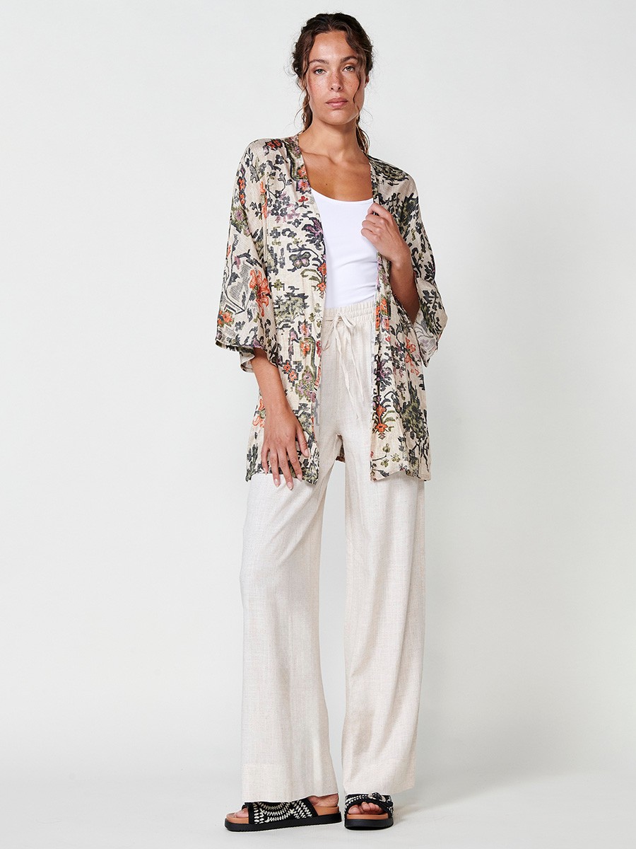 Damen Offenes Satin-Kimono mit Ethno-Print in Multicolor – 100% Viskose 4