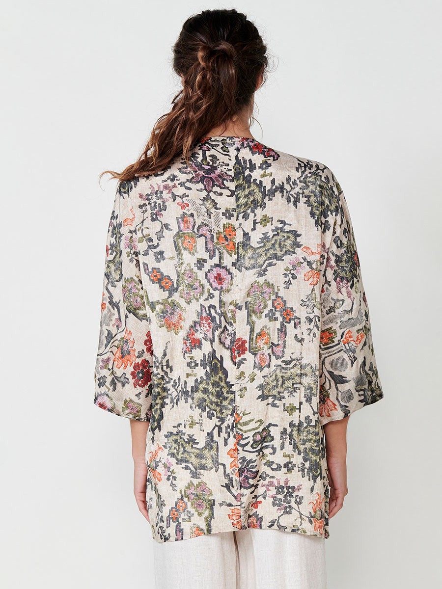 Damen Offenes Satin-Kimono mit Ethno-Print in Multicolor – 100% Viskose 8