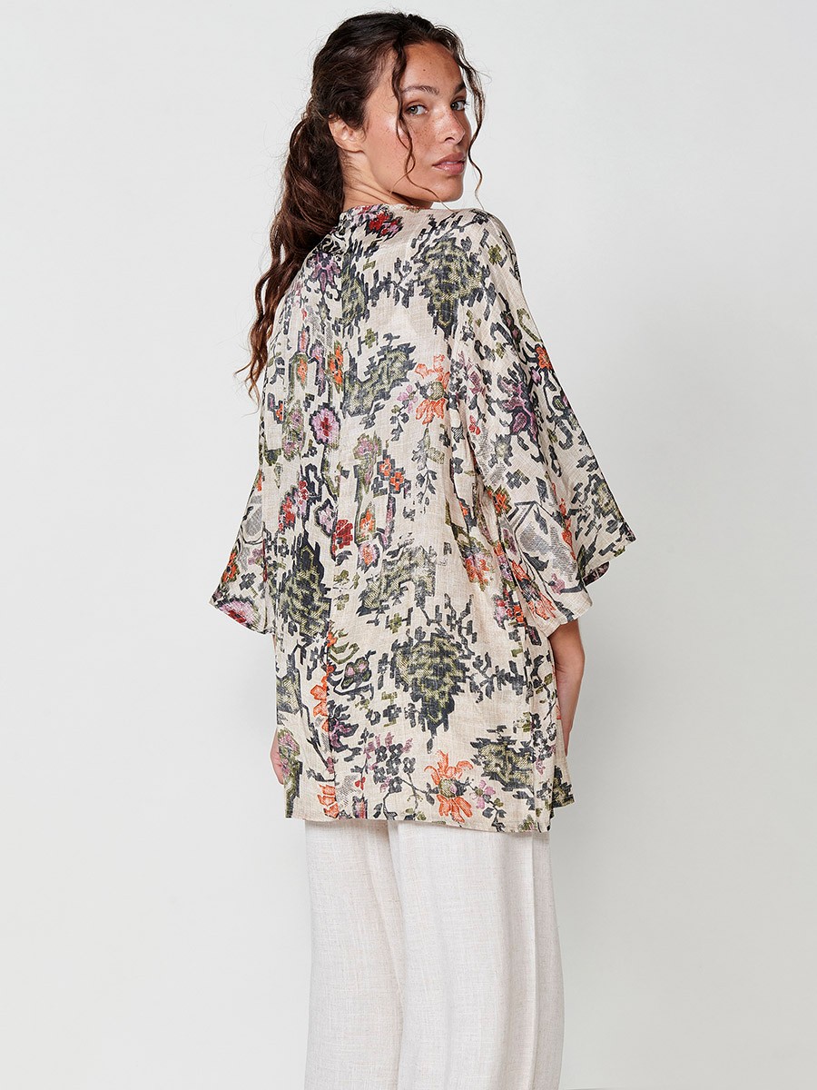 Damen Offenes Satin-Kimono mit Ethno-Print in Multicolor – 100% Viskose 9