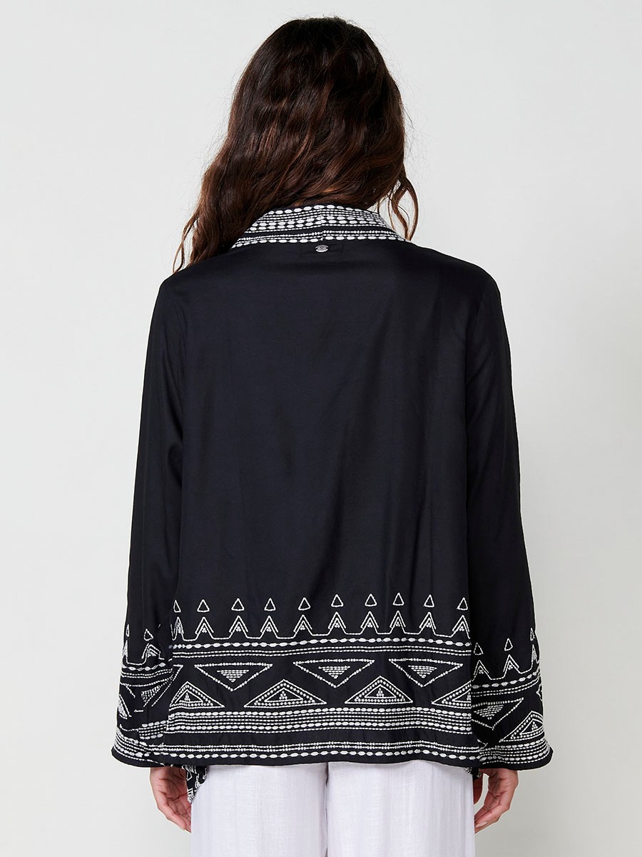 Kimono Abierto de Popelín con Bordado de Cenefa en Negro para Mujer – 100% Poliéster 7