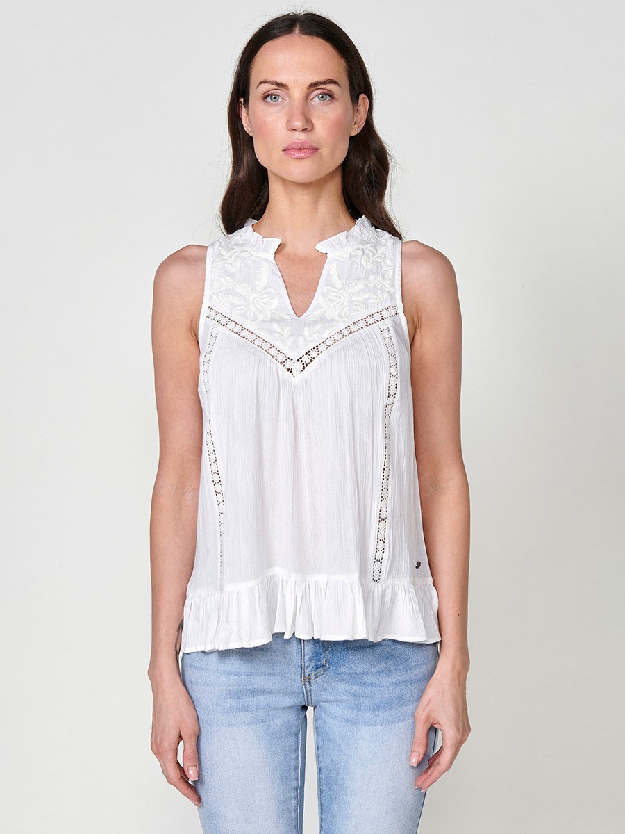Blouse Sans Manches Crépon Blanche pour Femme