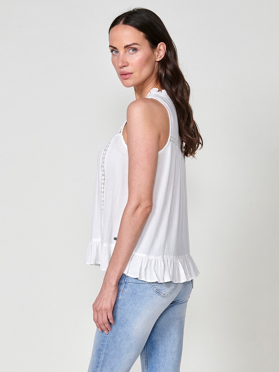 Blouse Sans Manches Crépon Blanche pour Femme