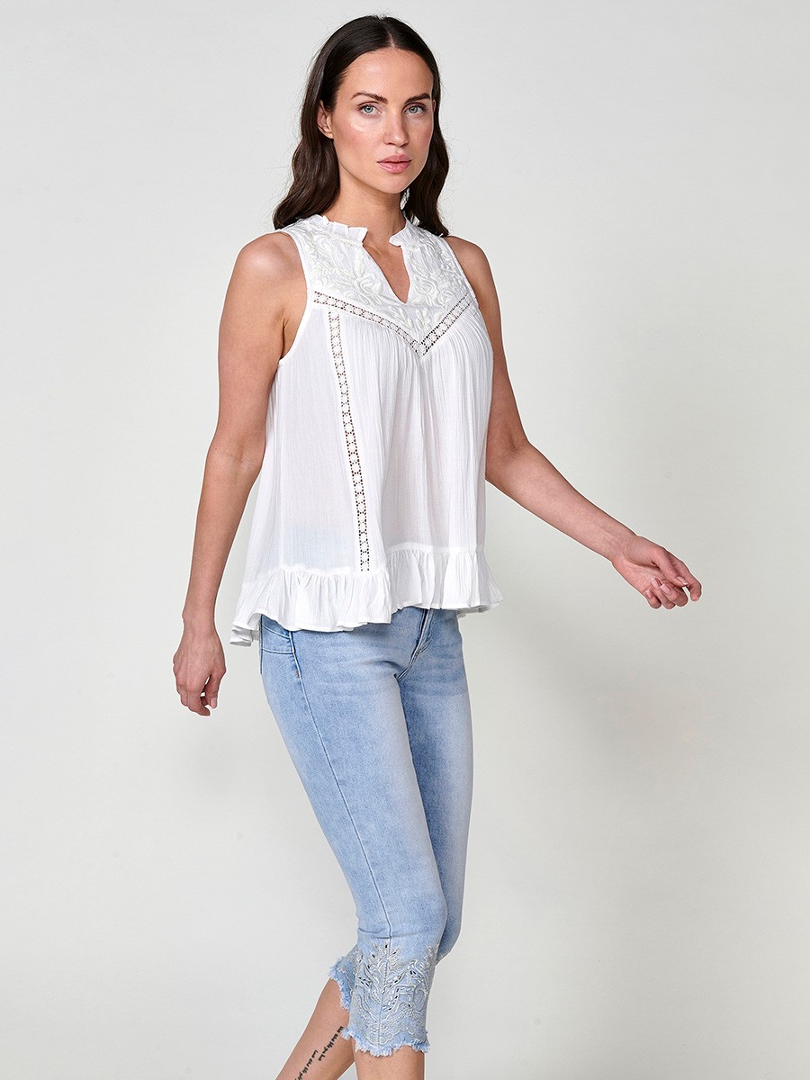 Blouse Sans Manches Crépon Blanche pour Femme