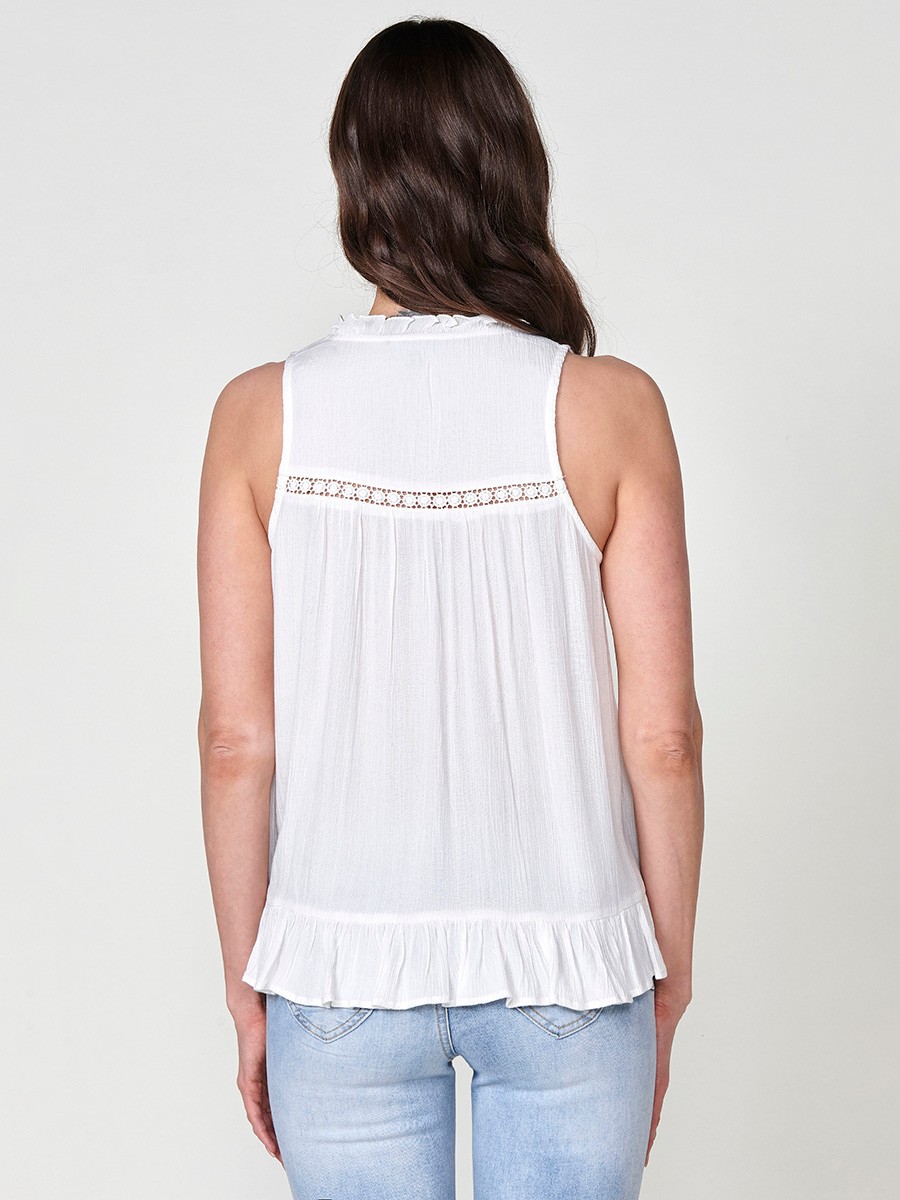 Blouse Sans Manches Crépon Blanche pour Femme