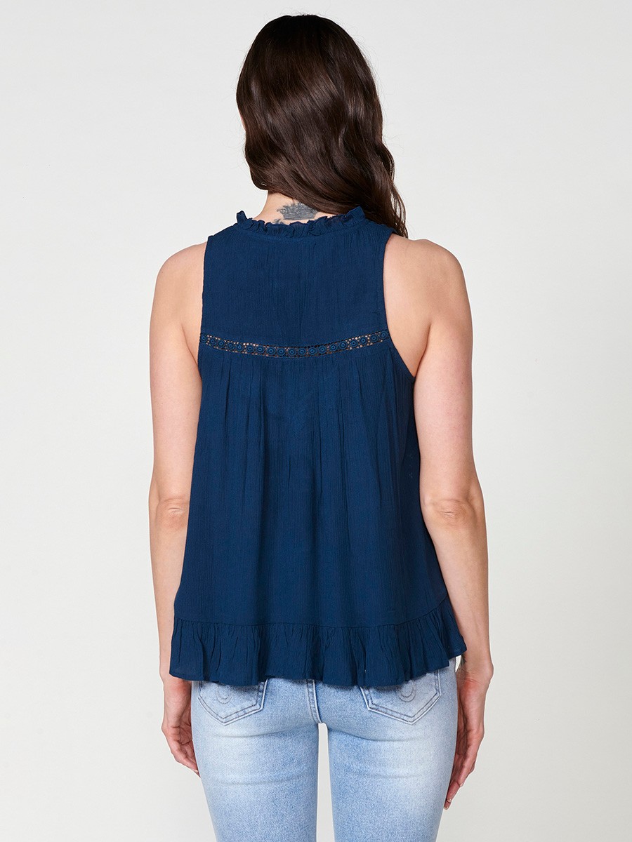 Ärmellose Navy Crepe-Bluse für Damen