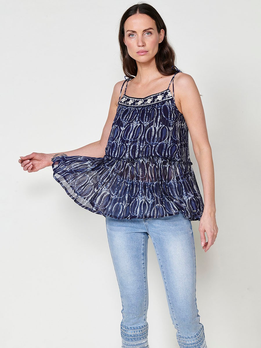Blouse Semitransparente Bleue pour Femme