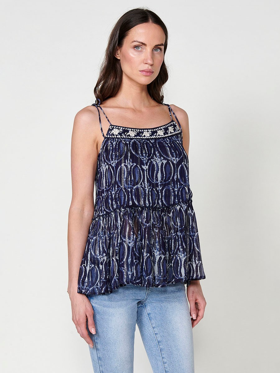 Blouse Semitransparente Bleue pour Femme