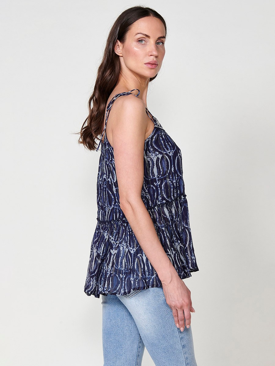 Blouse Semitransparente Bleue pour Femme
