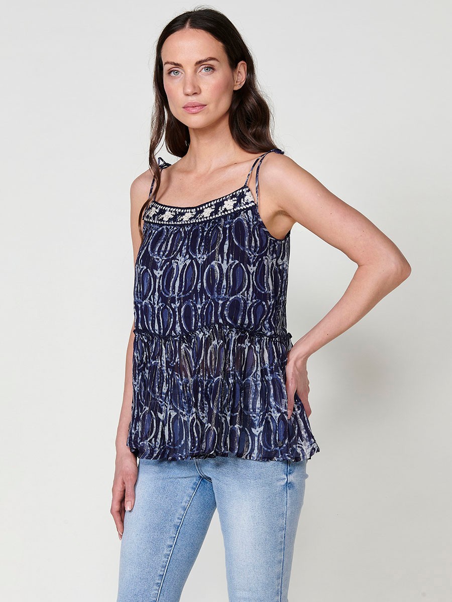 Blouse Semitransparente Bleue pour Femme