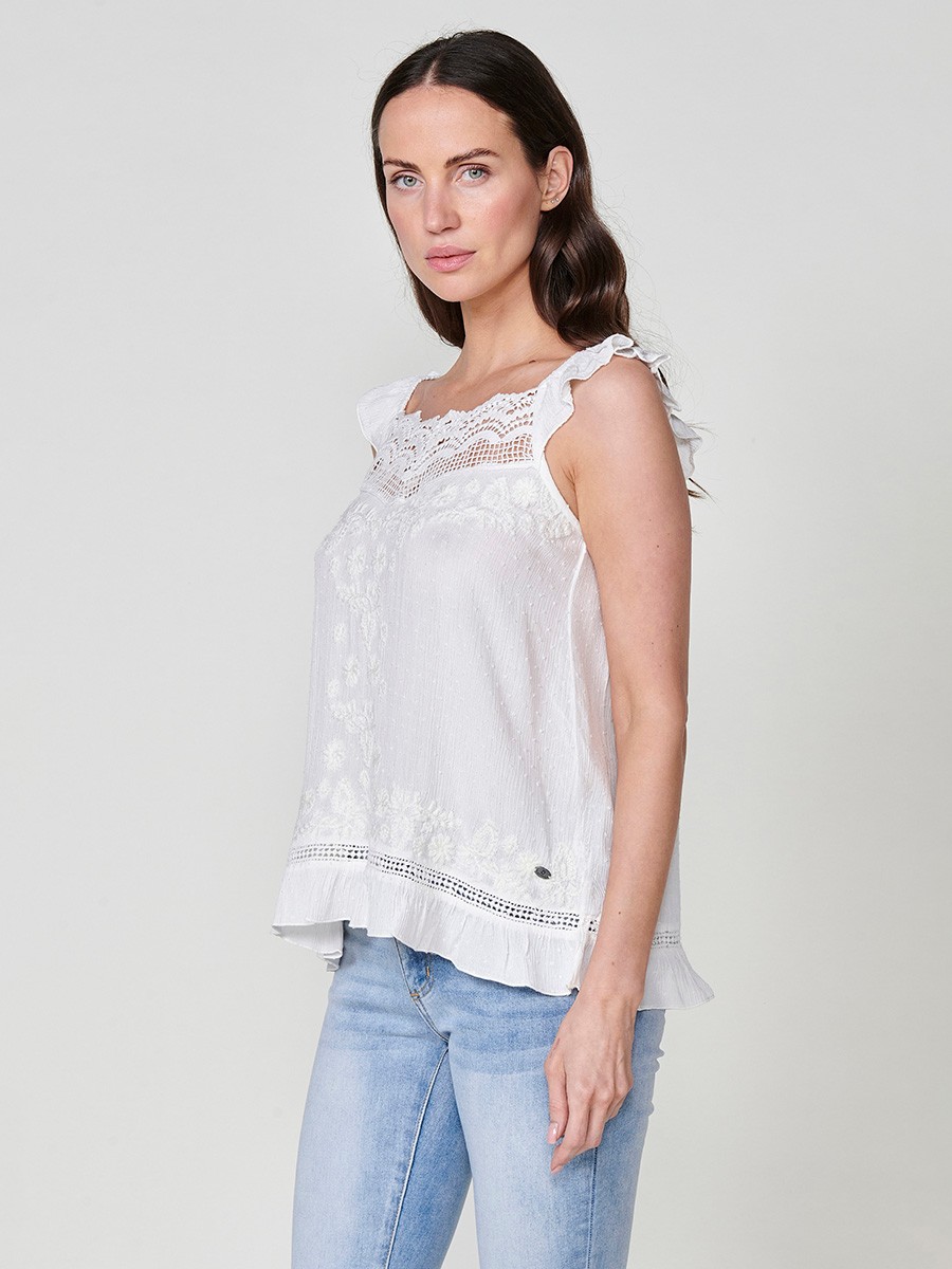 Blusa de Plumeti Blanca para Mujer