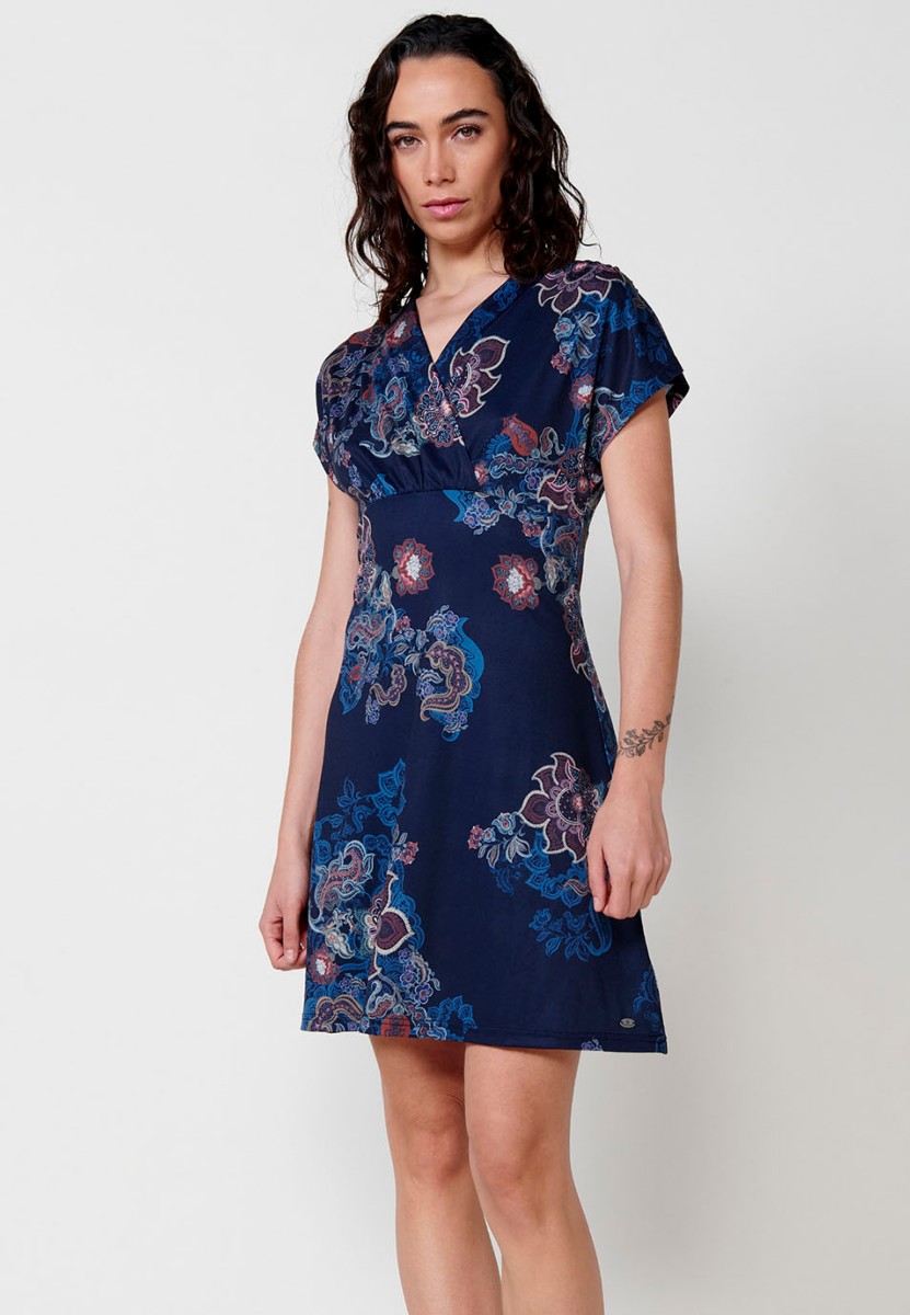 Vestido Corto con Estampado Cachemira para mujer color azul