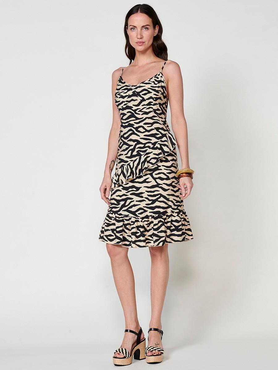 Vestido corto de tirantes regulables para mujer con escote pico y estampado animal multicolor