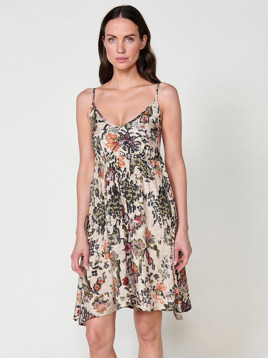 Vestido corto fluido para mujer con tirantes regulables y estampado floral