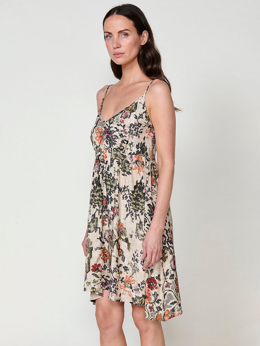 Vestido corto fluido para mujer con tirantes regulables y estampado floral