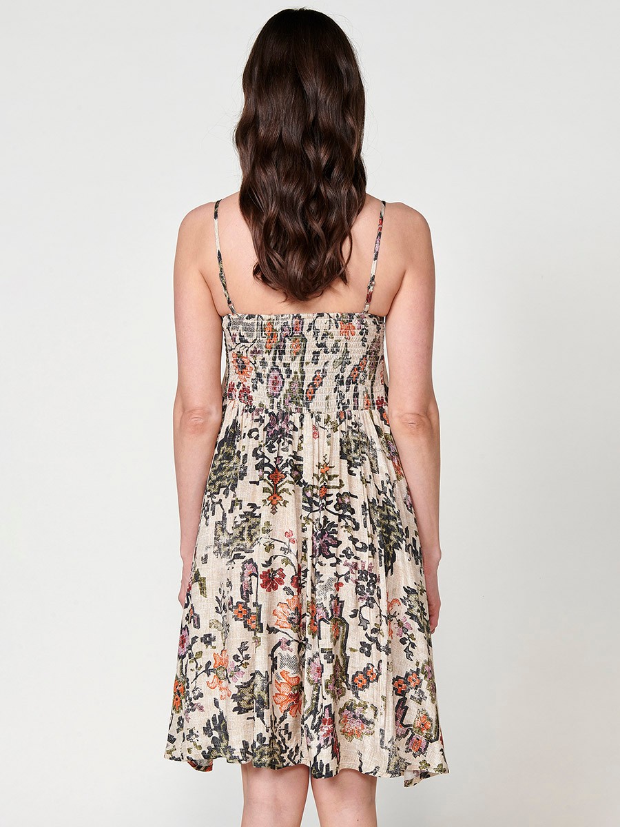 Vestido corto fluido para mujer con tirantes regulables y estampado floral