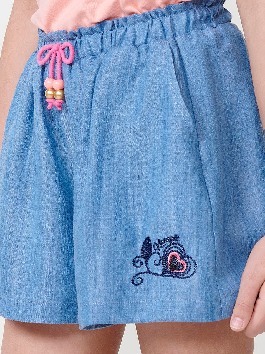 Mädchen-Shorts in Jeansoptik mit Rosa Schleife und Stickerei