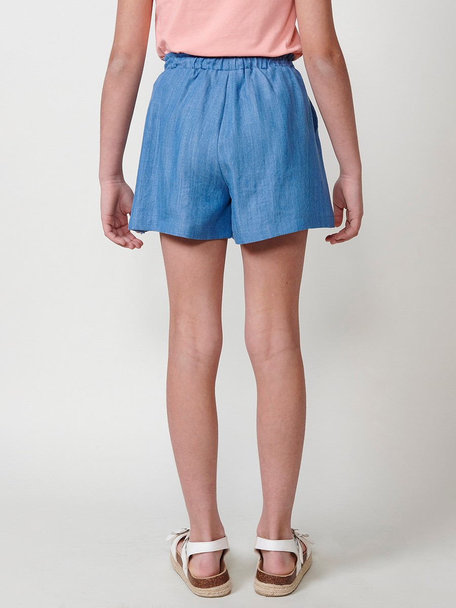 Mädchen-Shorts in Jeansoptik mit Rosa Schleife und Stickerei