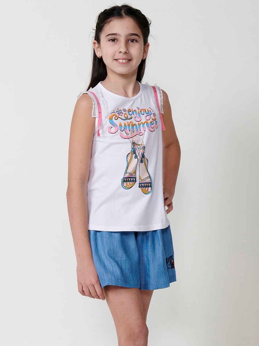 Top blanco de niña sin mangas