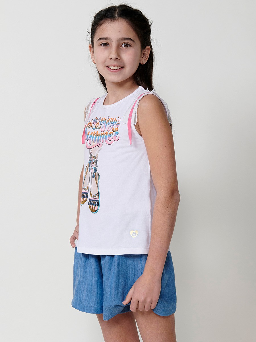 Top blanco de niña sin mangas