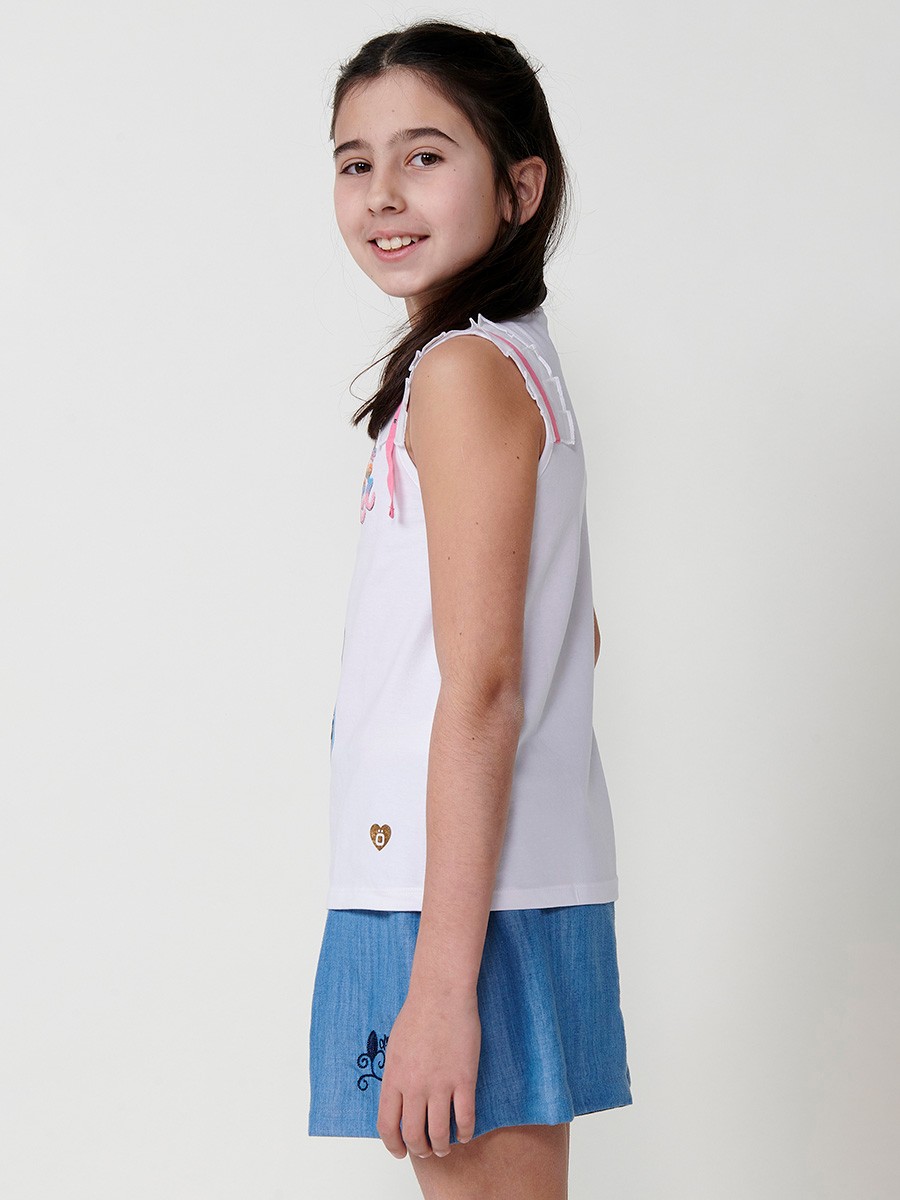Top blanco de niña sin mangas
