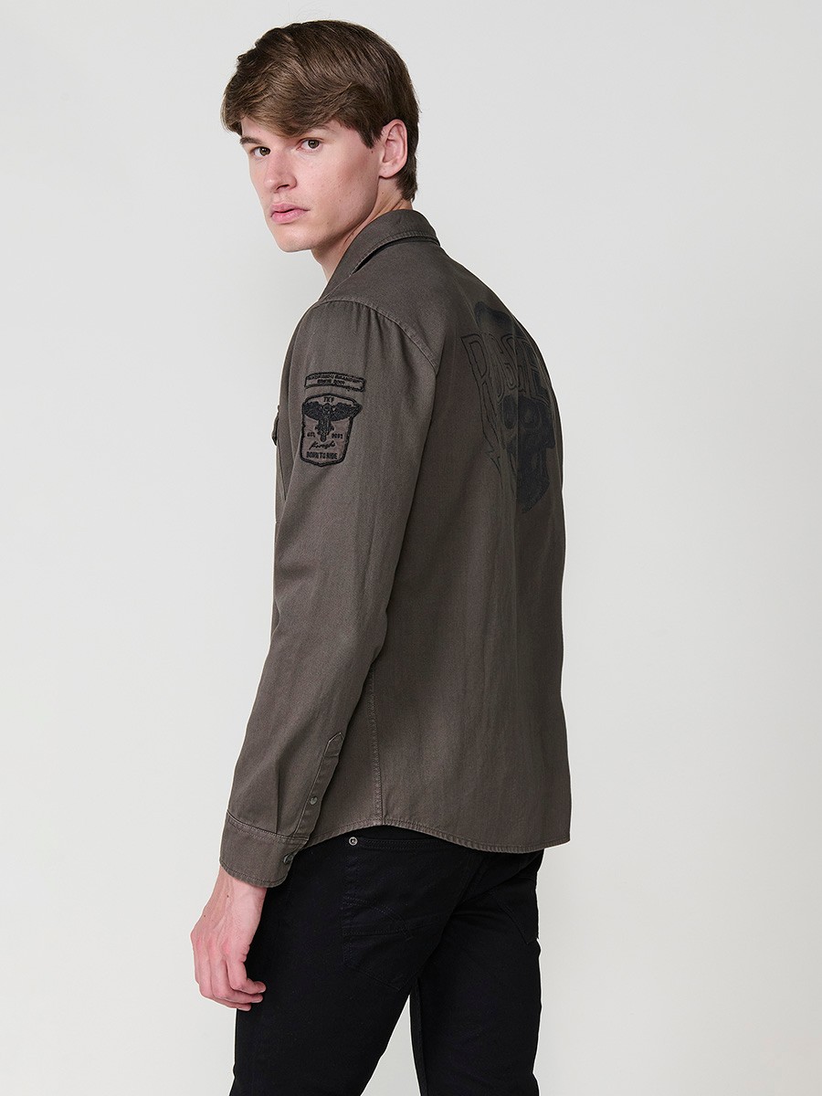 Chemise Homme Vert Olive 100 % Coton avec Poches à Rabat