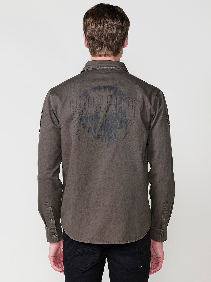 Chemise Homme Vert Olive 100 % Coton avec Poches à Rabat