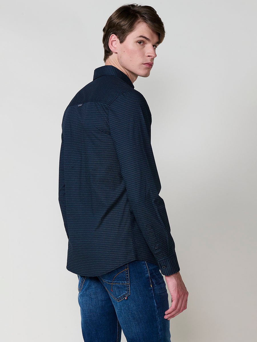 Chemise Homme Bleu Marine 100 % Coton avec Poche Poitrine