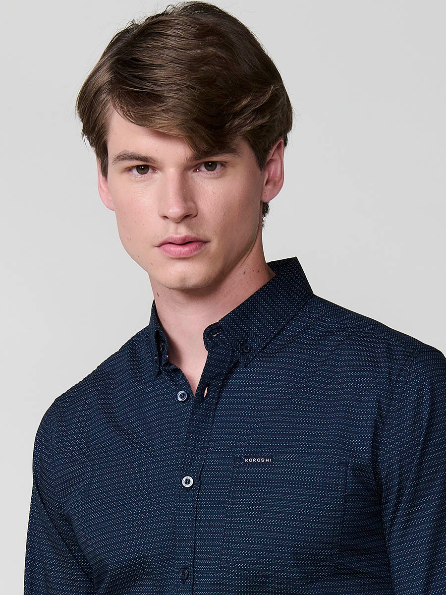 Chemise Homme Bleu Marine 100 % Coton avec Poche Poitrine