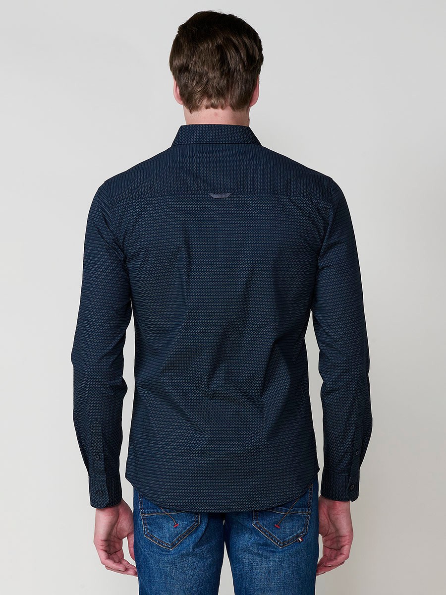 Chemise Homme Bleu Marine 100 % Coton avec Poche Poitrine