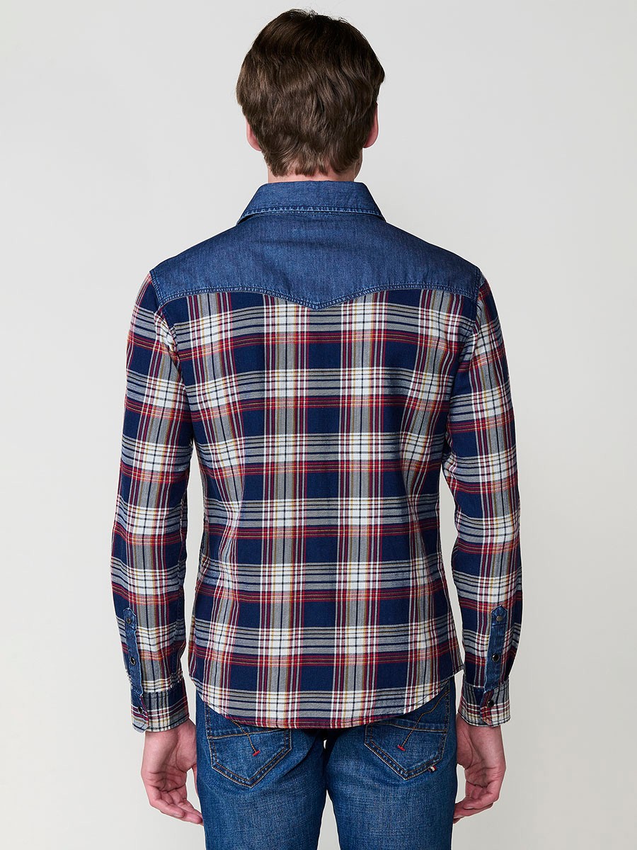 Chemise Homme en Coton à Carreaux avec Détails en Jean
