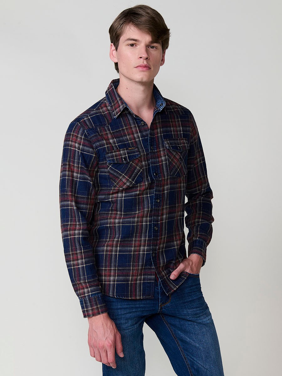 Chemise Homme en Coton à Carreaux avec Poches à Rabat et Boutons Pression