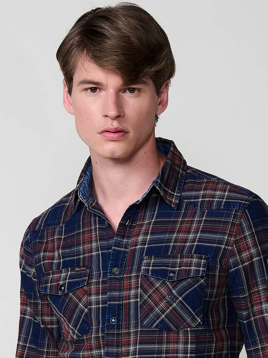 Chemise Homme en Coton à Carreaux avec Poches à Rabat et Boutons Pression